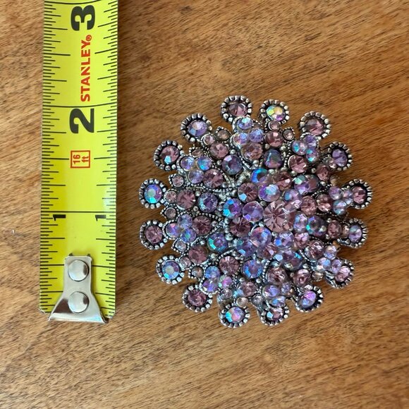 Rainbow Faux Rhinestone & Silver-Toned 3-Dimensional Brooch Pin - Picture 2 of 8